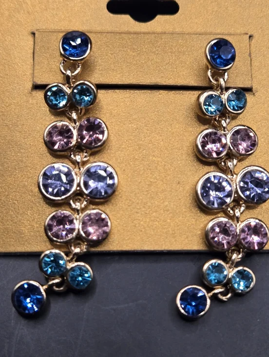 NWT Monet Multi-Color Crystal Drop Earrings Gold Tone Statement Dangle Vintage - Picture 9 of 9